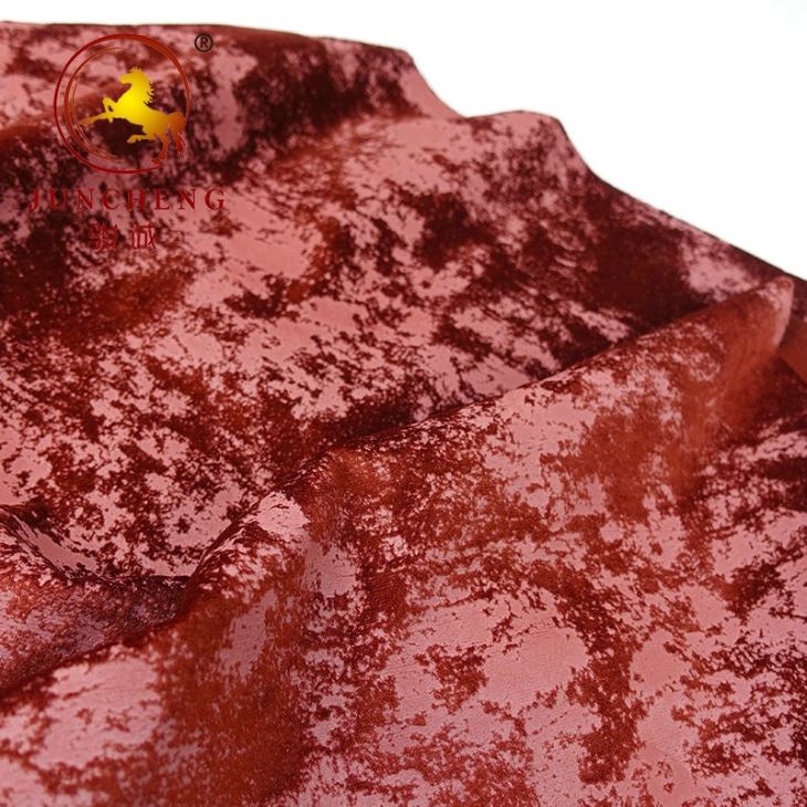 Printed And Embossed Burgundy Velvet Fabric