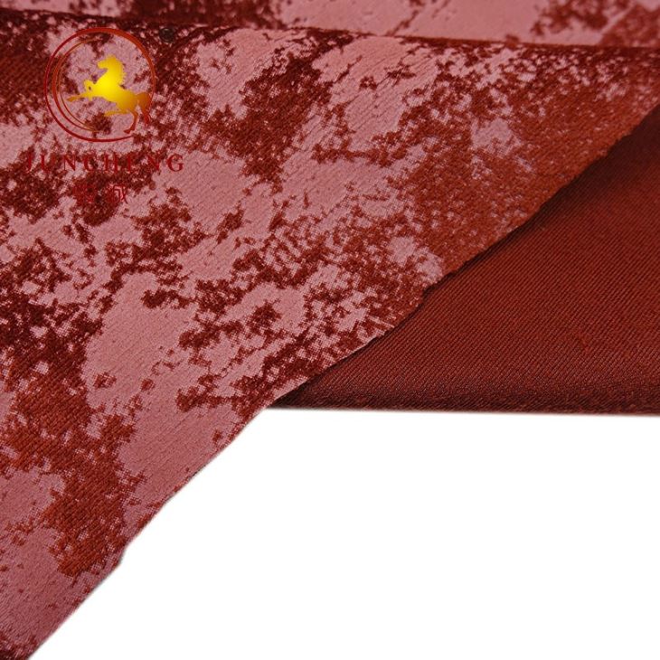 Printed And Embossed Burgundy Velvet Fabric
